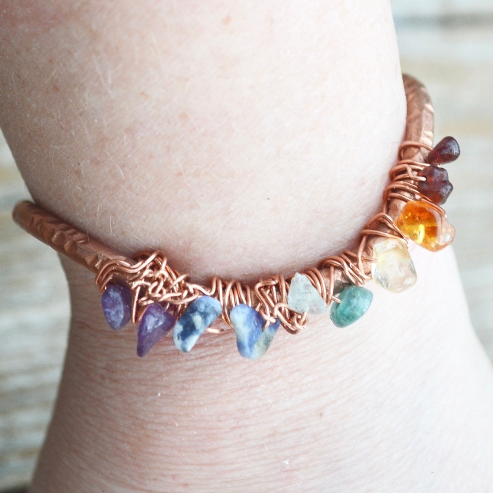 Chakra Bracelet Natural Copper Wire Wrapped Reiki - Picture 4 of 9